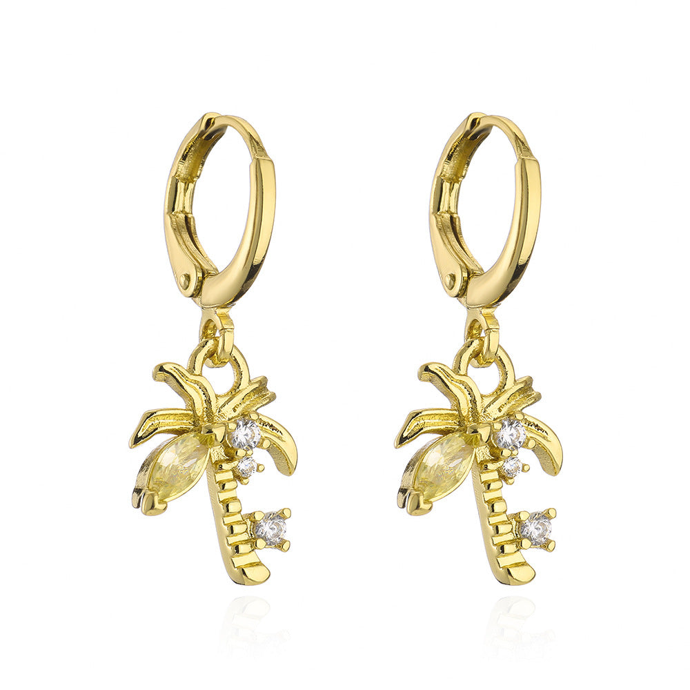 Sweet and Cute Geometric Copper Earrings with 18K Gold Plating and Zircon Accents for Women