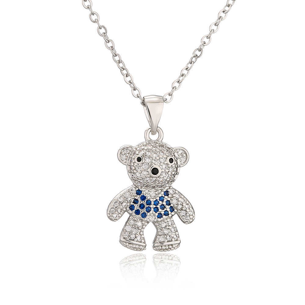 Graziosa Collana con Ciondolo Orsetto da Donna in Rame con Placcatura in Oro Vero e Zirconia Micro-Incastonata