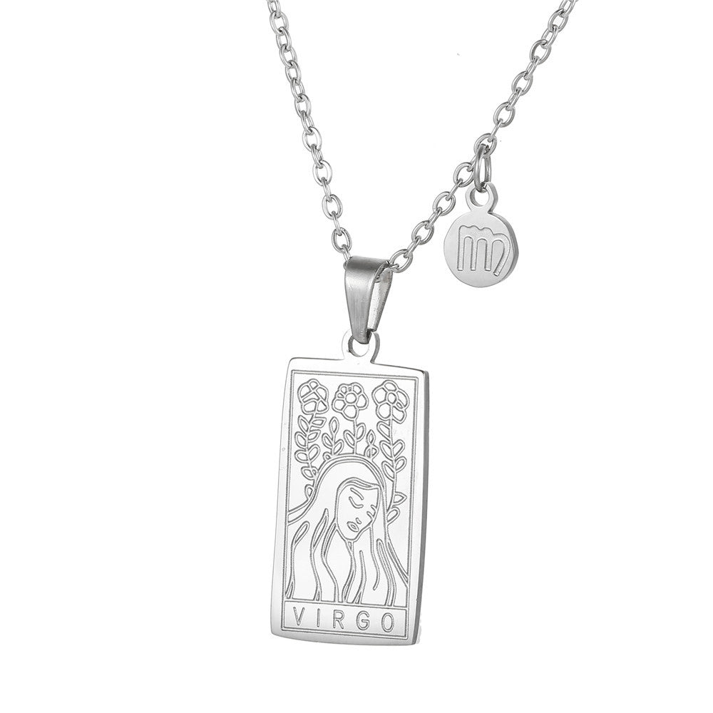 Vintage Geometric Square Titanium Steel Necklace with Alloy Pendant on Ball Chain