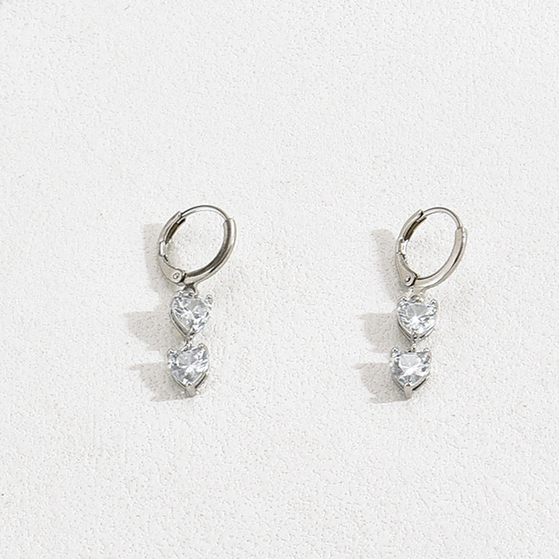 Set di collana e orecchini a cuore minimalista in lega con intarsio di zirconi da donna