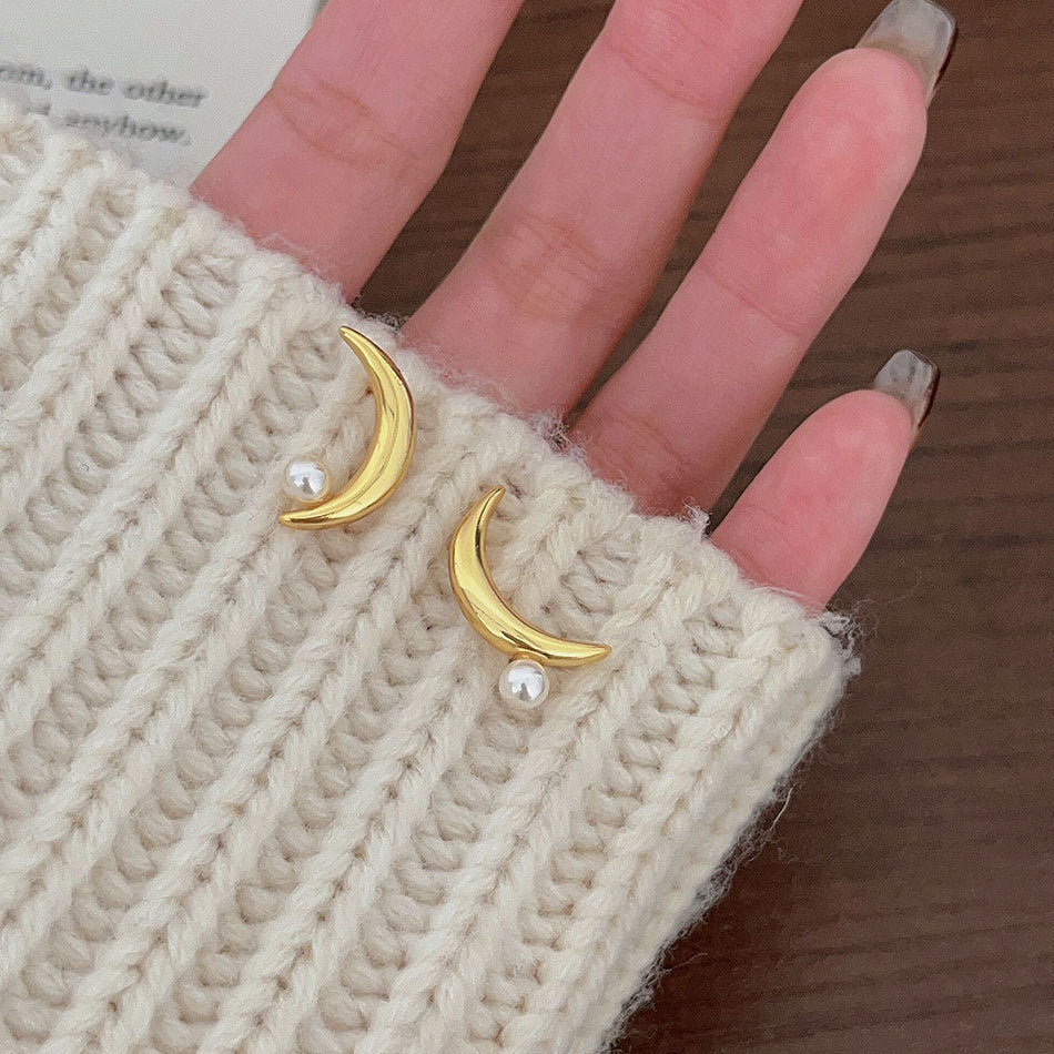 Orecchini a Goccia Luna in Argento Sterling 925 con Perle Intarsiate