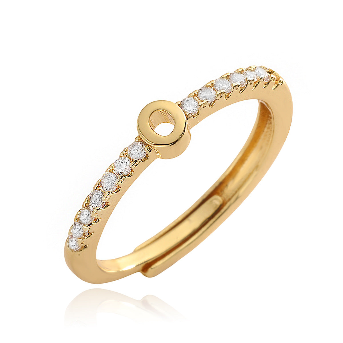 Anello in Rame Geometria Minimalista con Placcatura in Oro 18K e Zirconia Cubica, Design Regolabile a Lettera per Donna