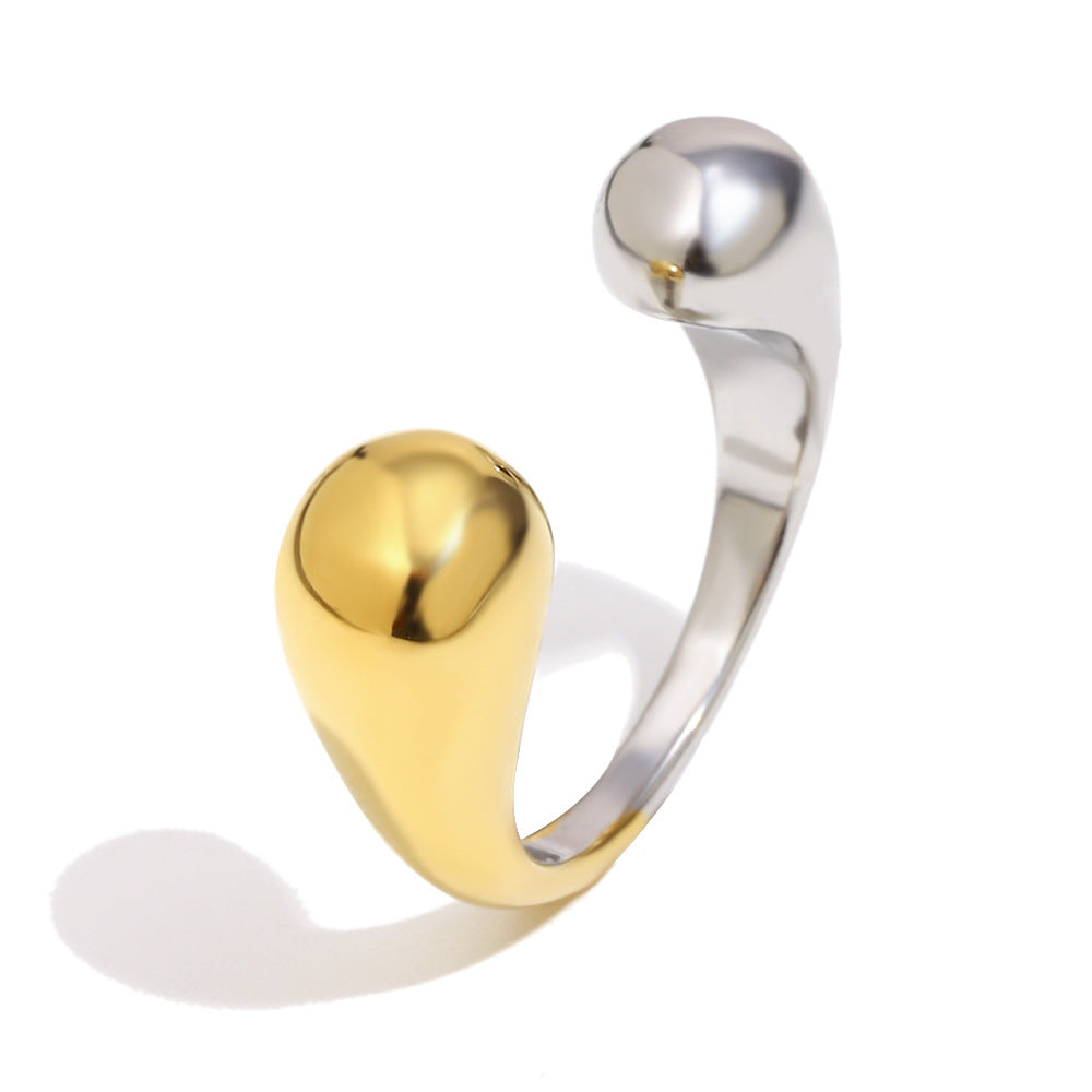 Minimalist Geometric Stainless Steel Plated 18K Gold Double-Head Ring for Women Luxury Fashion Accessory