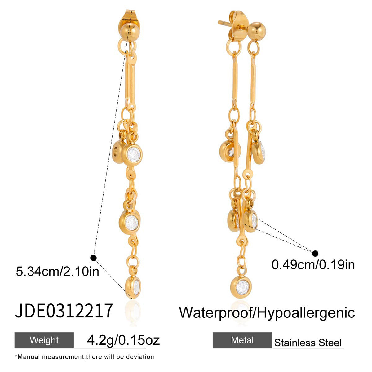 Elegant Geometric Stainless Steel Plated Cubic Zirconia Tassel Earrings for Women