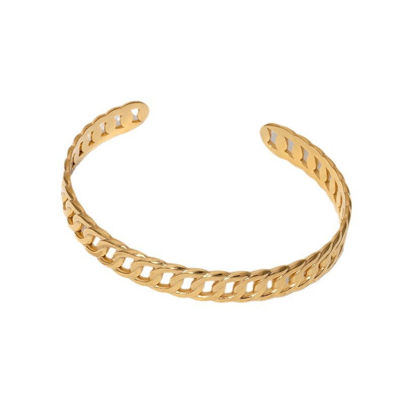 Bracciale Minimalista Regolabile in Acciaio Inossidabile con Placcatura in Oro 18K, Design Geometrico Ovale e Circolare, Stile Acciaio al Titanio Ipoallergenico
