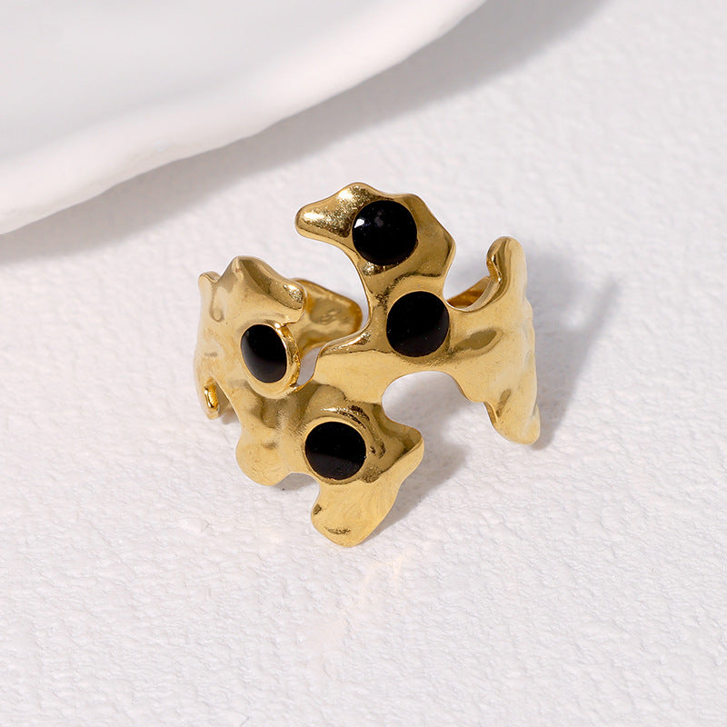 Anello Aperto Irregolare Vintage in Acciaio Inossidabile Placcato Oro 18K da Donna