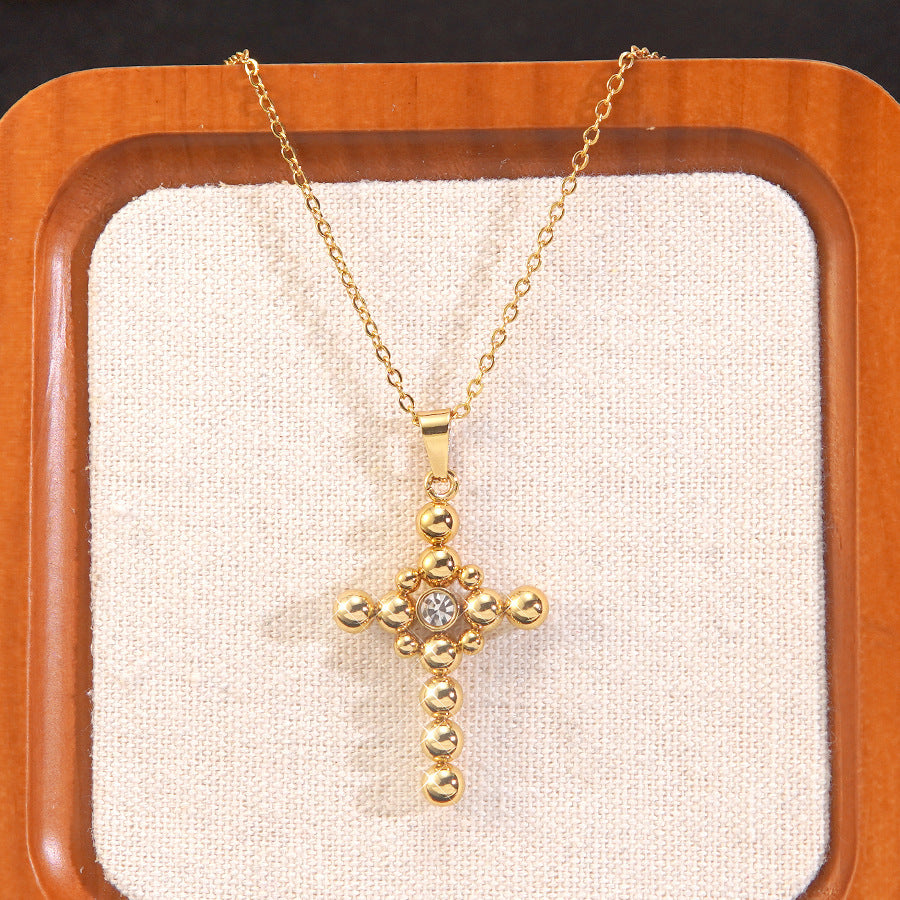 Minimalist Cross Letter Cubic Zirconia Plated Stainless Steel Necklace with Titanium Steel Pendant for Women