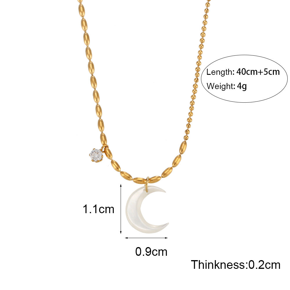 Collana con ciondolo asimmetrico a forma di luna in acciaio inossidabile alla moda con design geometrico e finitura placcata per donna