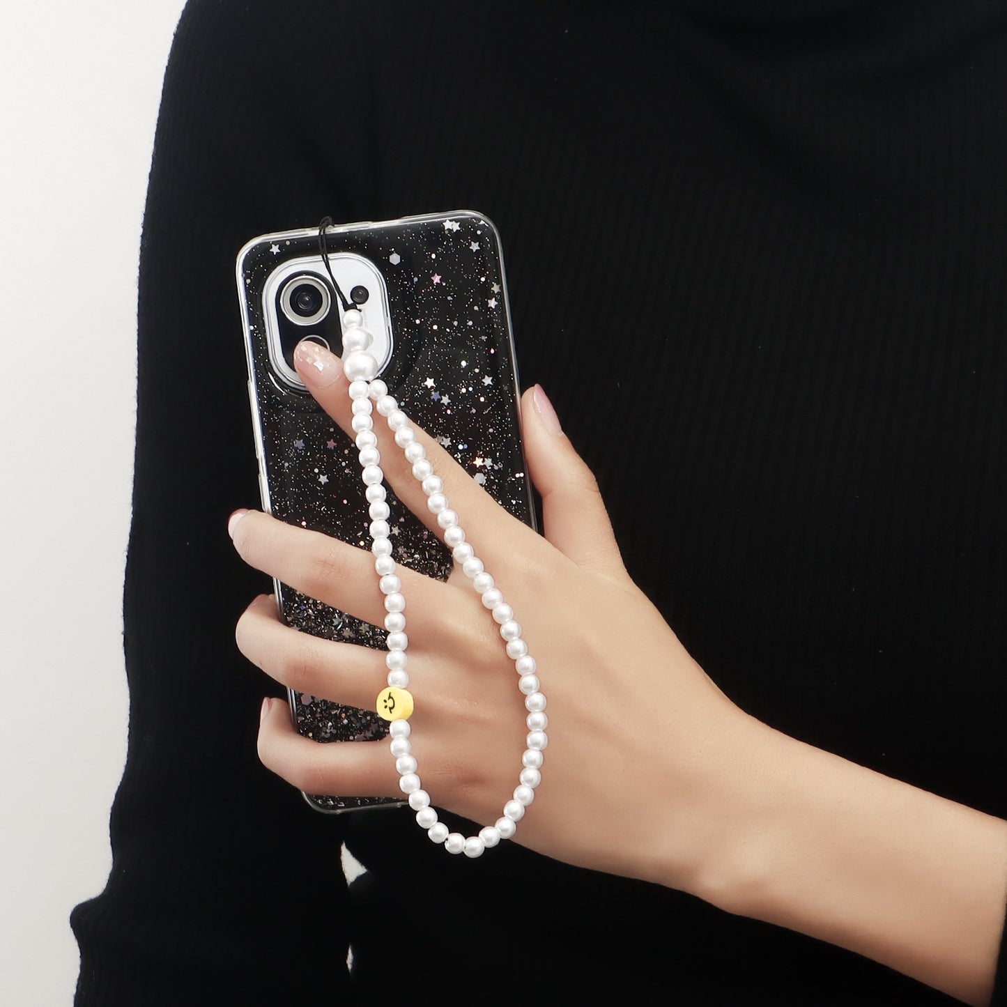 Sweet Yellow Smiley Face Imitation Pearl Alloy Phone Charm Strap
