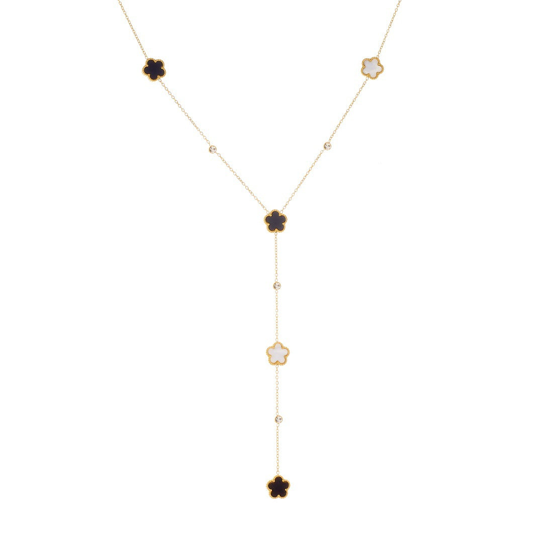 Minimalist Gold Plated Stainless Steel Floral Pendant Y-Shape Tassel Necklace for Women