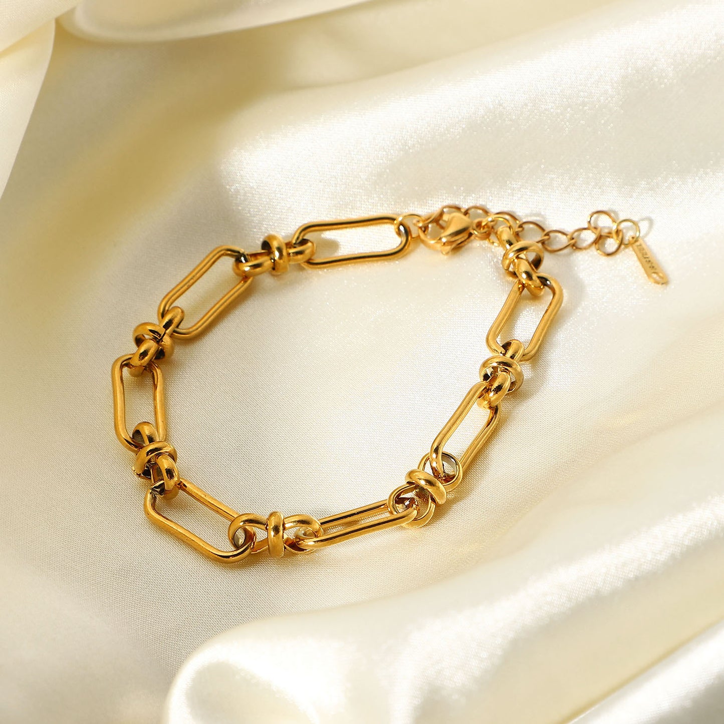 INS Style Geometric Stainless Steel Bracelet with Cross Clasp Vacuum Plated in 18K Gold for Women