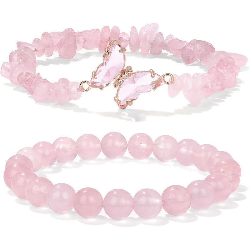 Minimalist Natural Crystal Butterfly Bracelet Set for Women