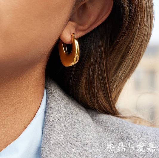 Pendientes de aro de acero inoxidable chapados en oro con diseño geométrico para mujer