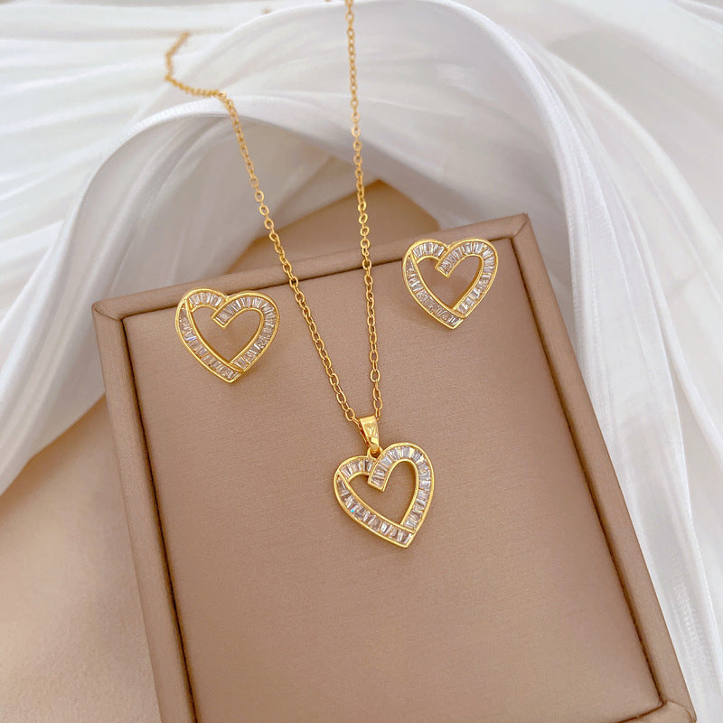 Luxury Fresh and Sweet Plated Brass Zircon Micro-Pave Earrings and Necklace Set