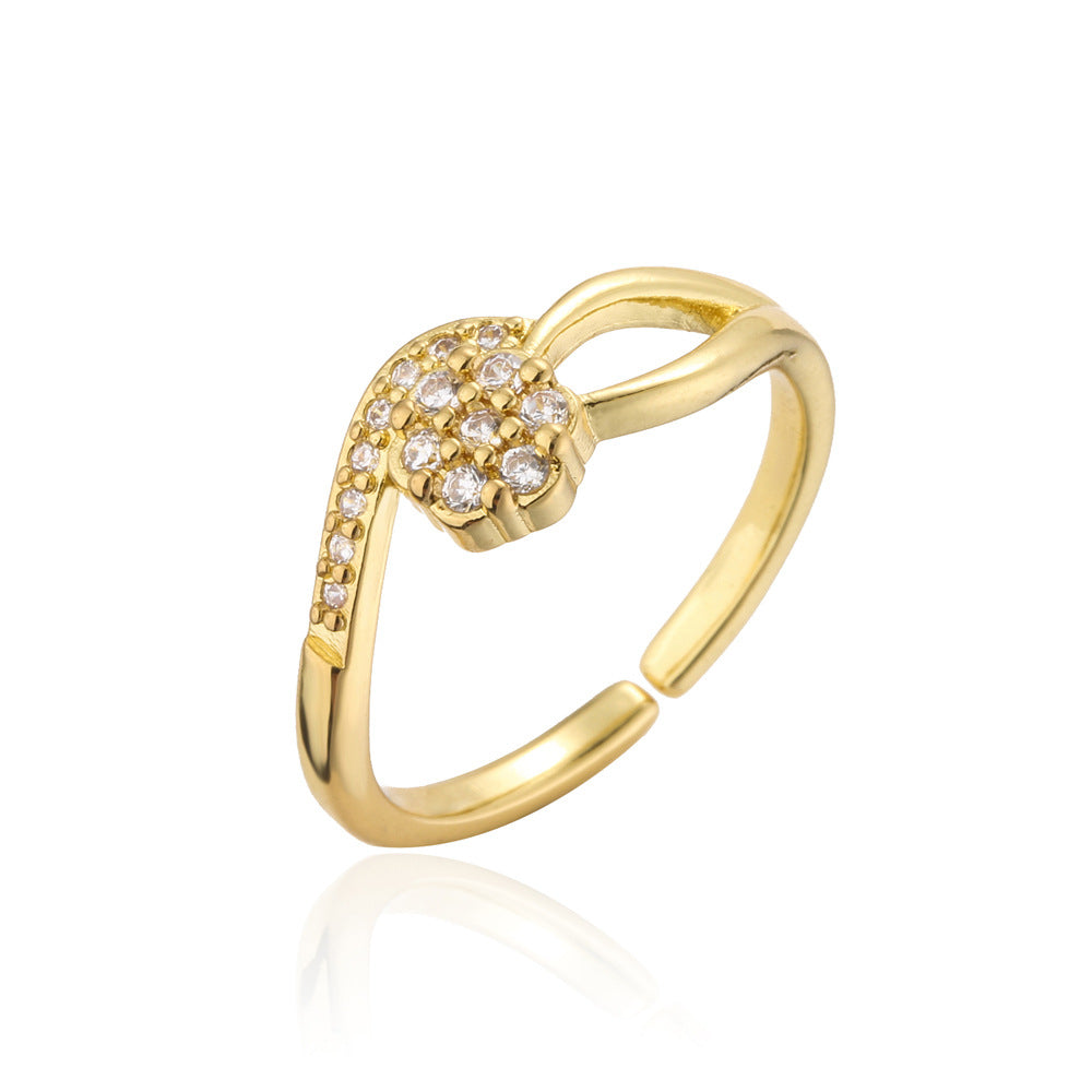 Minimalist Geometric Brass Ring with Micro-Inlaid Cubic Zirconia and Gold Plated Finish for Women