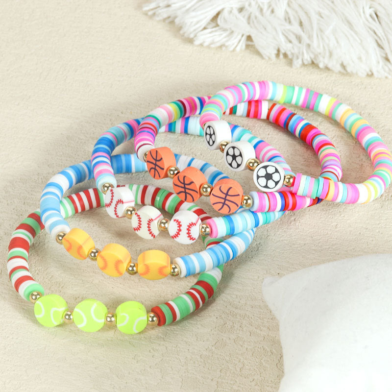 Minimalist Cartoon Sports Ball Resin Beaded Bracelet for Women