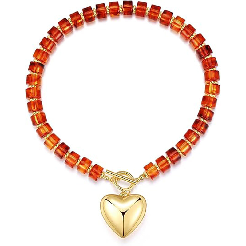 Vintage Bohemian Heart Resin Acrylic Pendant Necklace for Women