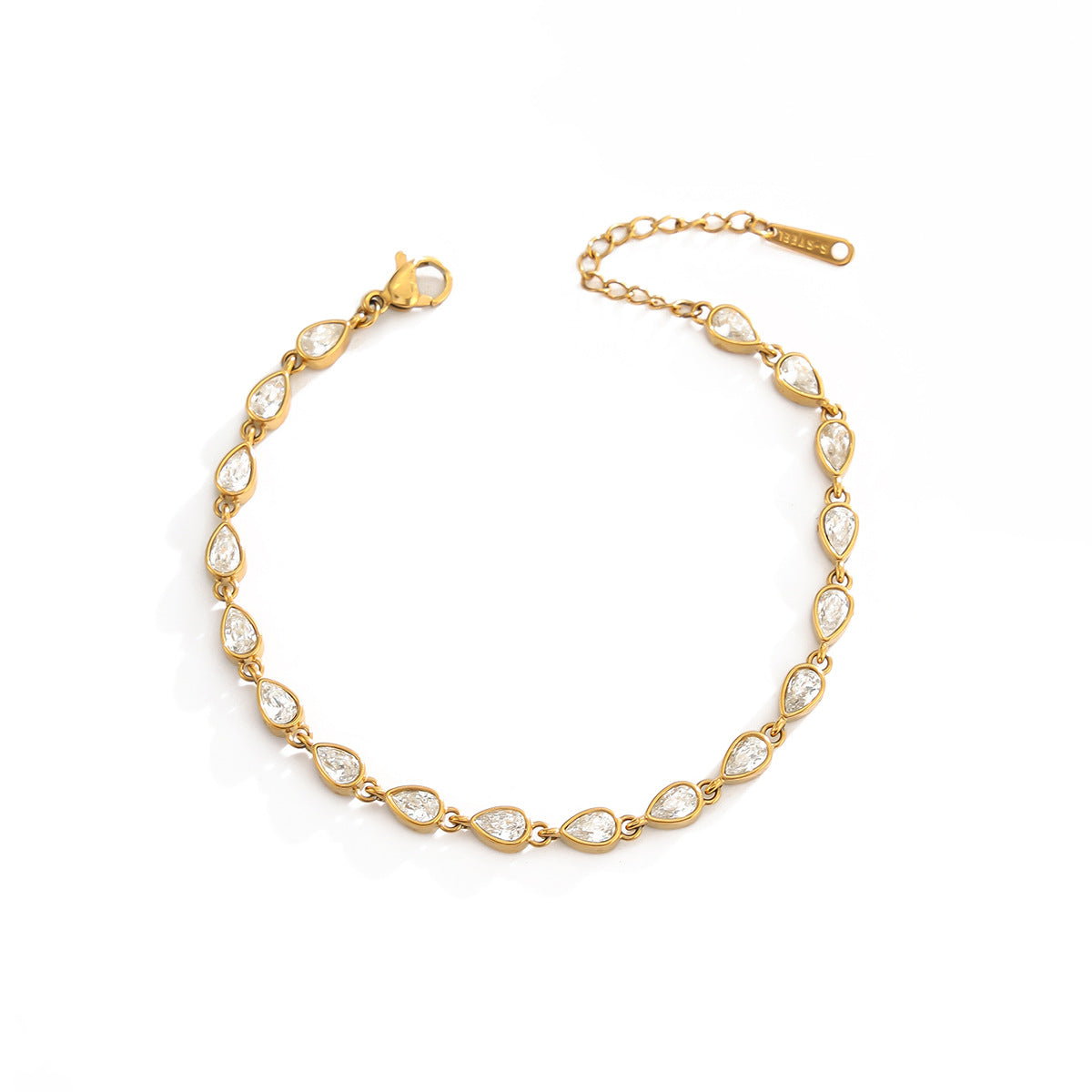 Elegant Geometric Teardrop Rhinestone PVD Stainless Steel Bracelet for Women