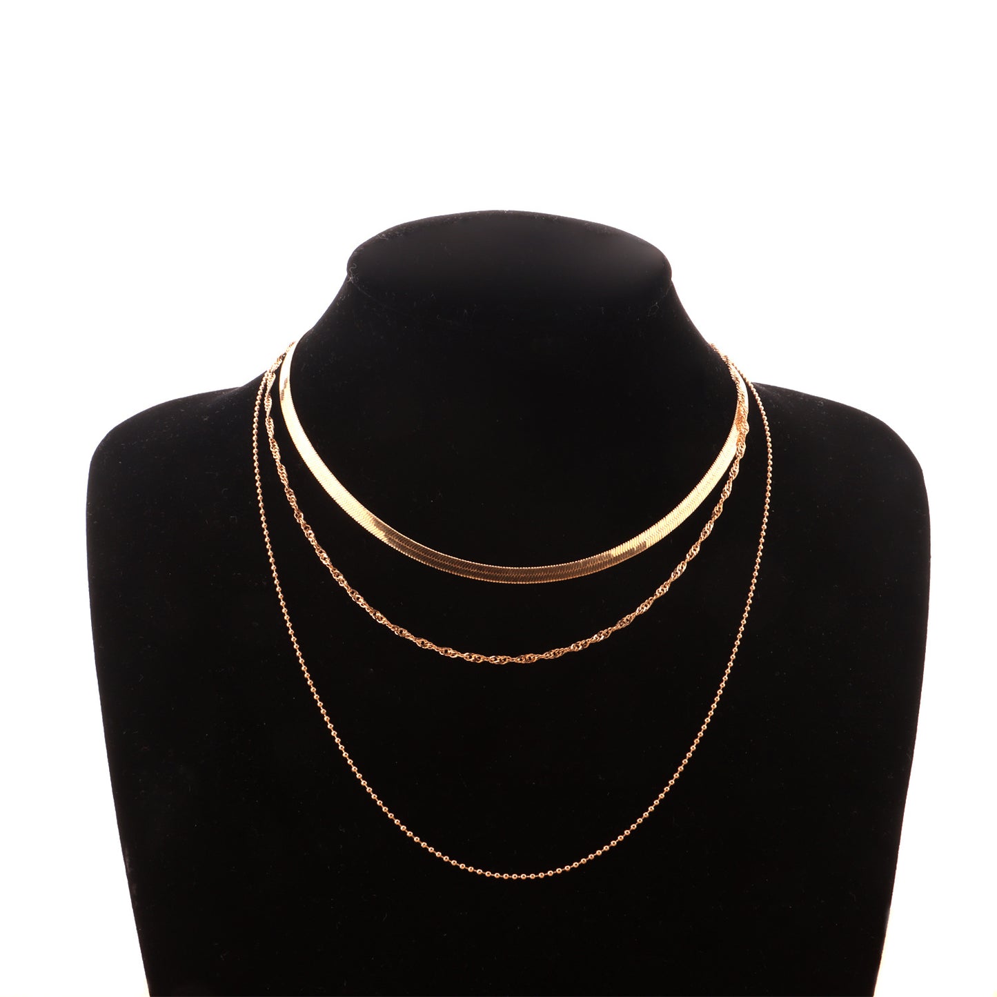 Minimalist Geometric Alloy Pendant Necklace for Women with Plated Finish and Multi-Layer Round Bead Chain