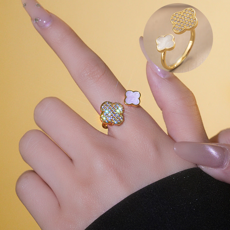 Luxury 18K Gold Plated Heart Shape Zircon Adjustable Open Ring for Women
