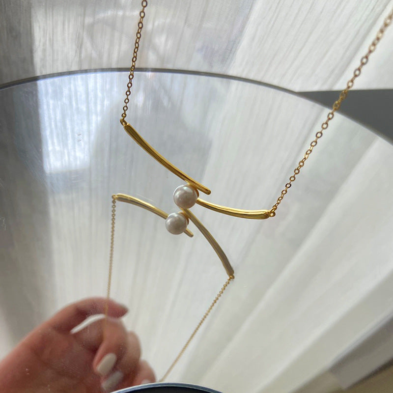 Minimalist Cross Pearl Titanium Steel Animal Pendant Necklace for Women