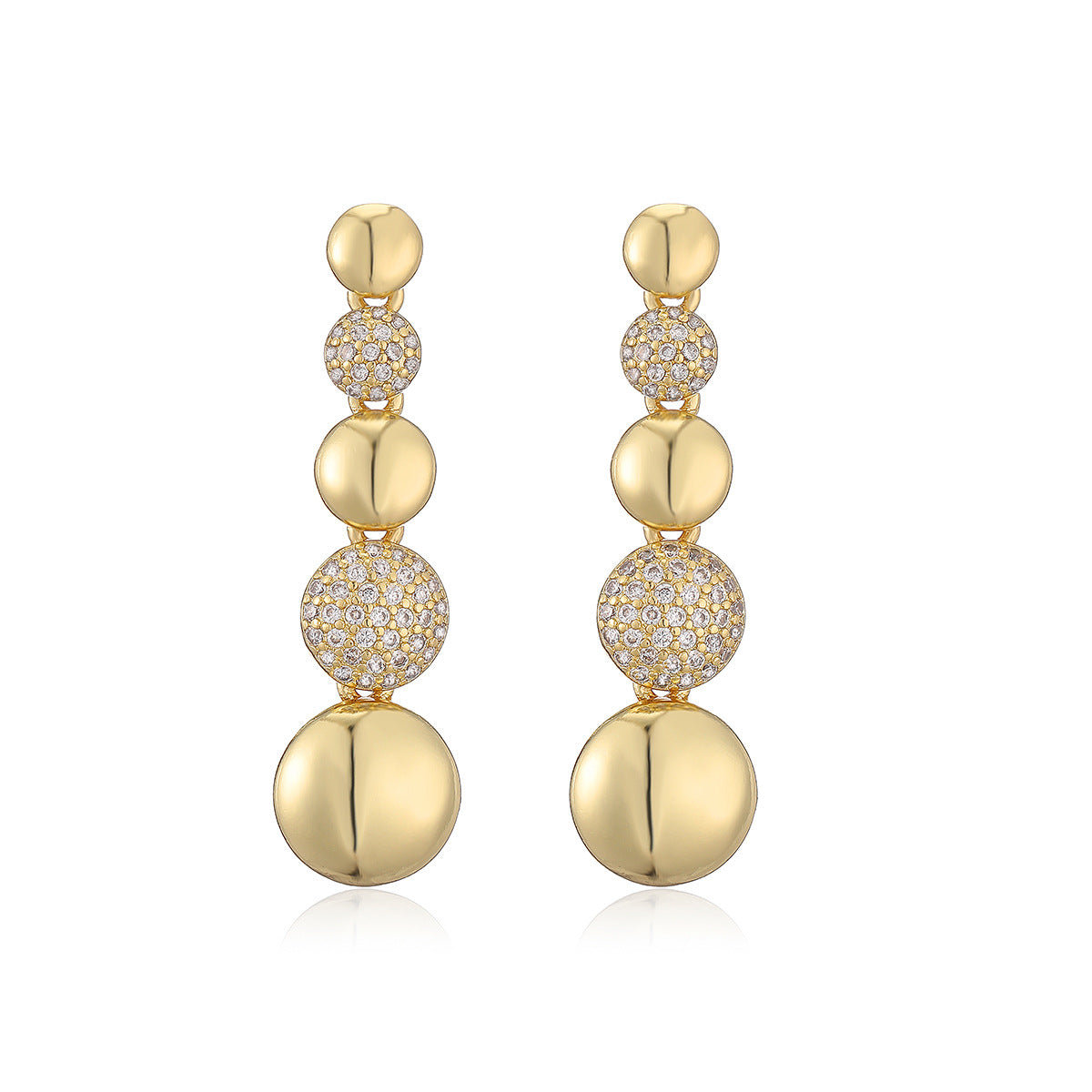 Minimalist Geometric Drop Earrings for Women in Brass with 18K Gold Plating and Zircon Accents