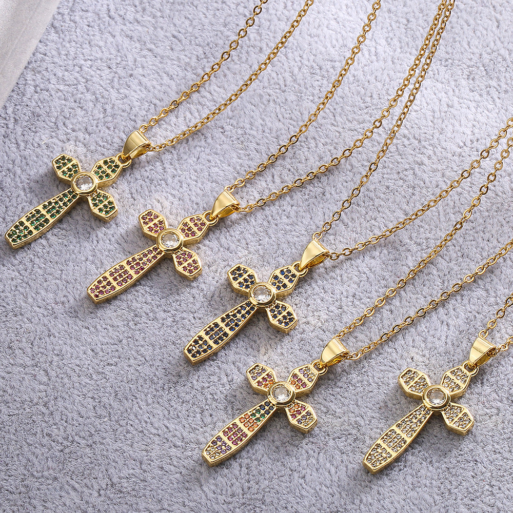 Geometric Pendant Necklace for Women with Gold Plated Zirconia on Copper Base, Minimalist Fashion Accessory
