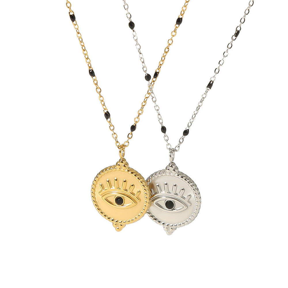 Collana da donna in acciaio inossidabile geometrica stile INS con pendente occhio di Allah placcato oro 18 carati e intarsio di zirconi