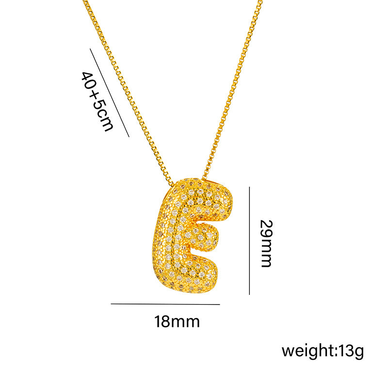 Collana da donna in acciaio al titanio a forma di lettera alla moda con intarsio in strass, design a catena a scatola