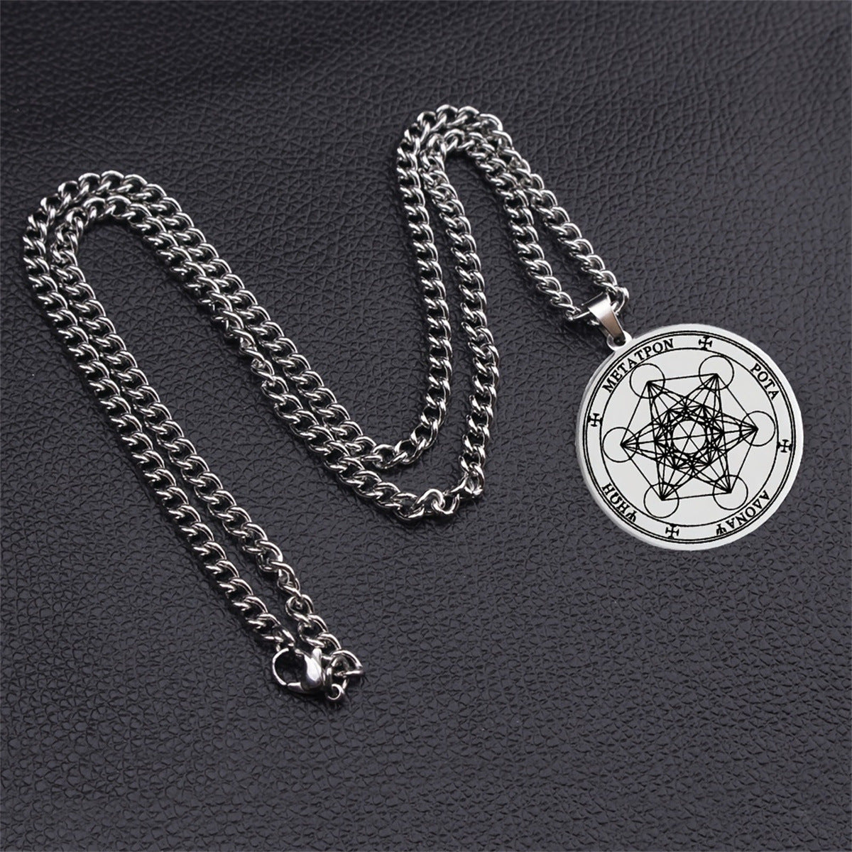 Geometric Metatron Cube Pendant Necklace in Stainless Steel with Titanium Steel Charm and Electroplated Finish