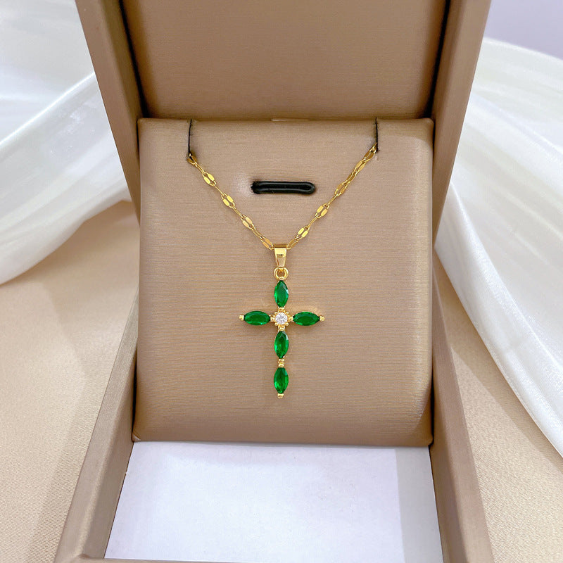 Collar de lujo unisex con cadena para labios de acero titanio con incrustaciones de diamantes de imitación geométricos