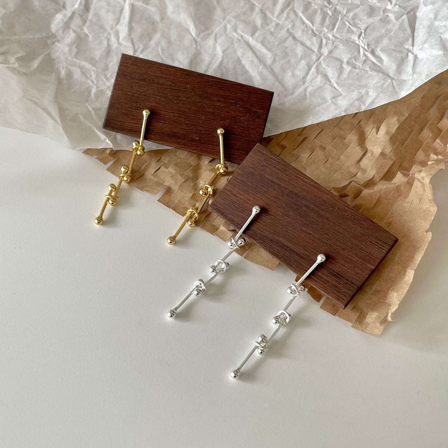 Sweet 925 Sterling Silver Geometric Round Bar Bead Drop Earrings