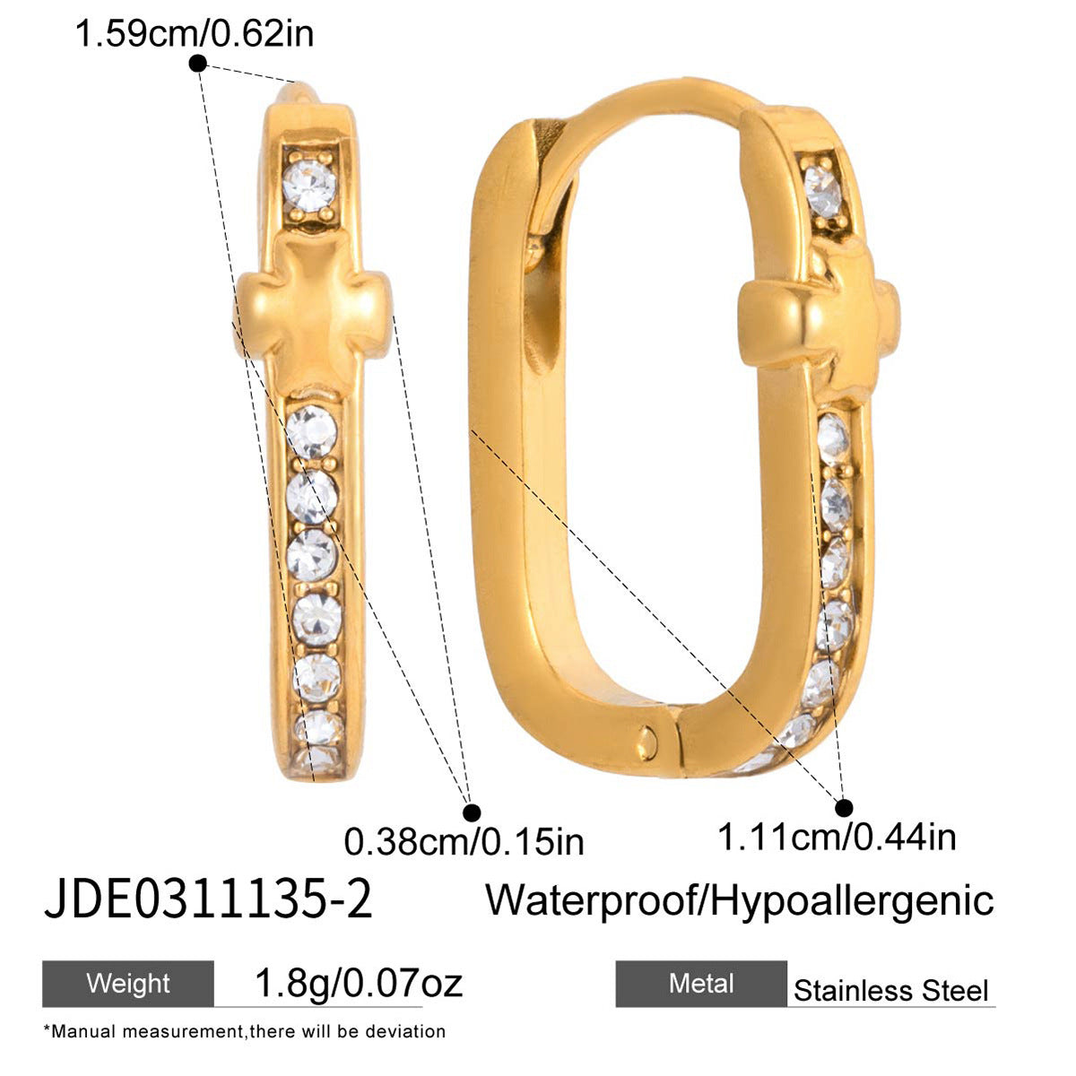 Elegant Geometric Stainless Steel Rhinestone Hoop Earrings Gold Plated
