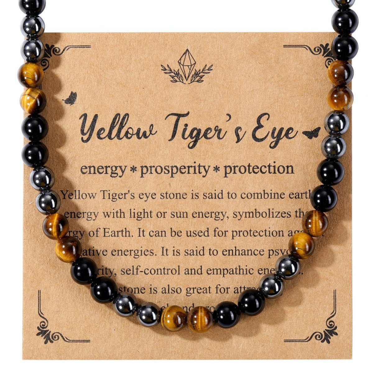 Men's Geometric Tiger's Eye Bead Necklace Natural Stone Ball Chain Pendant