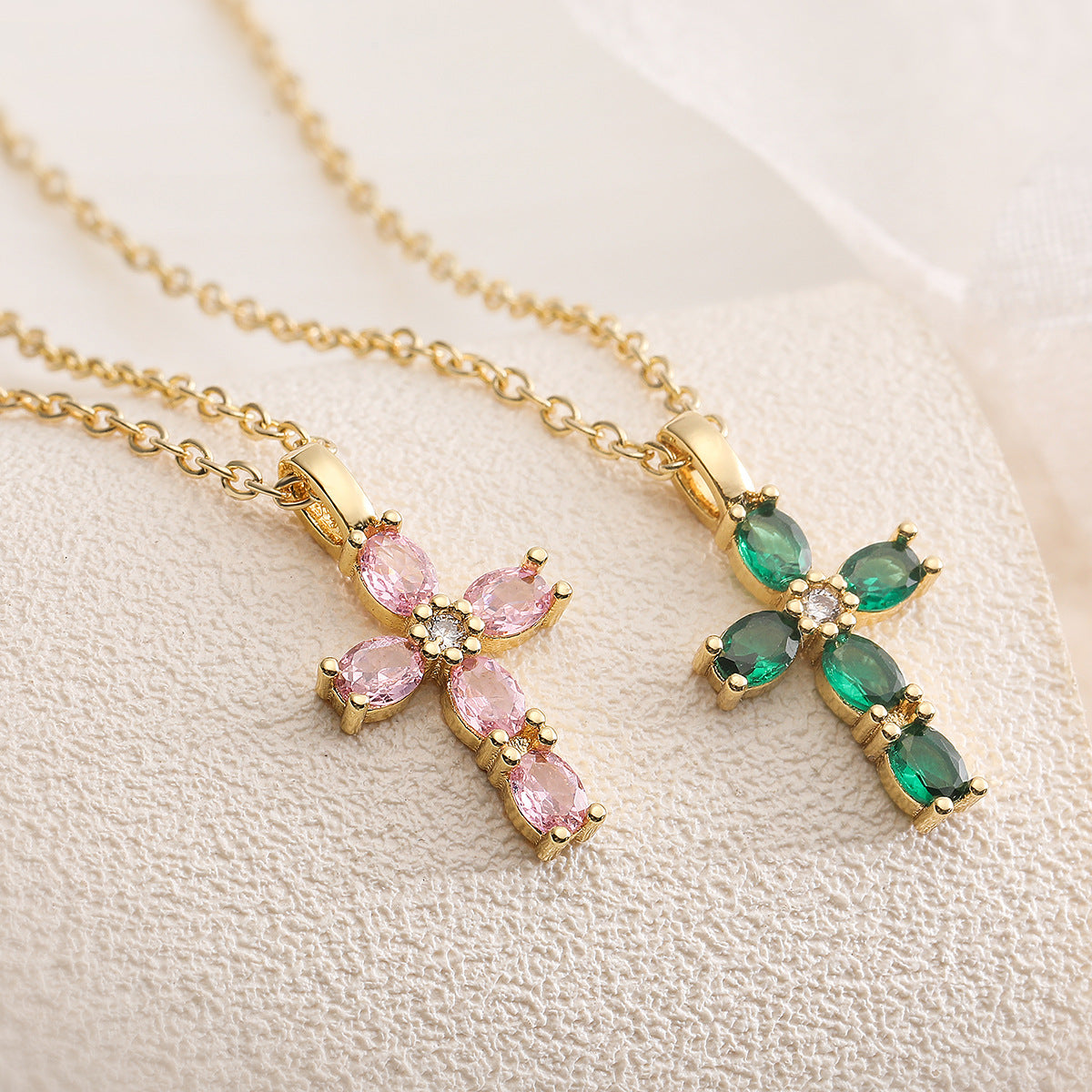 Minimalist 18K Gold Plated Brass Cross Pendant Necklace with Cubic Zirconia for Women