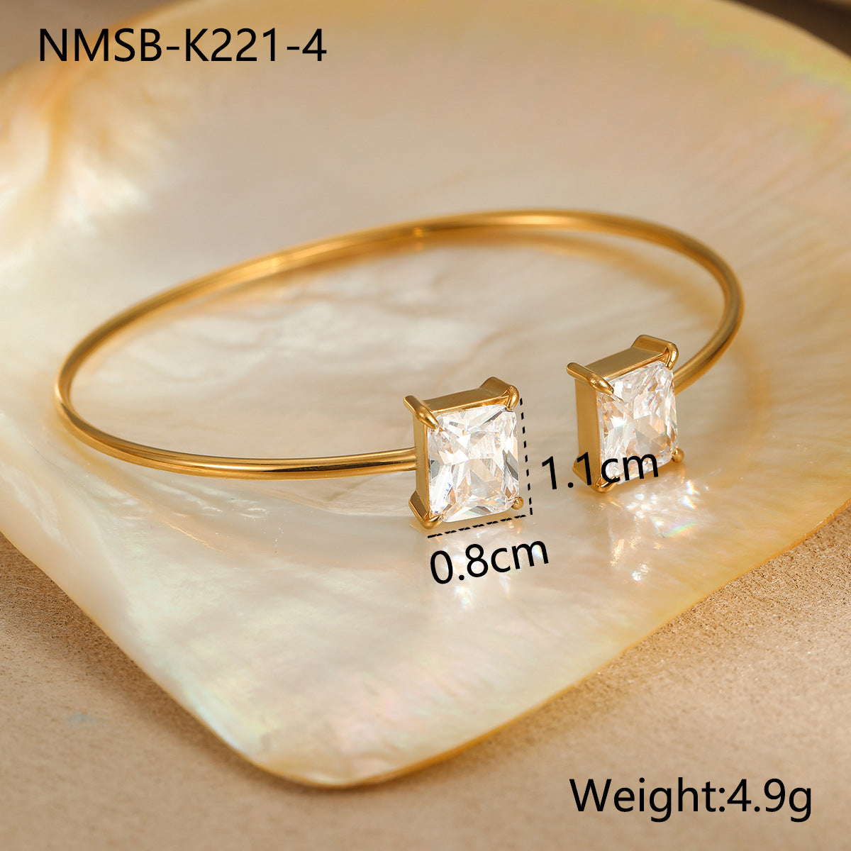 Minimalist Square Zircon Stainless Steel Bracelet with 18K Gold Plating for Women