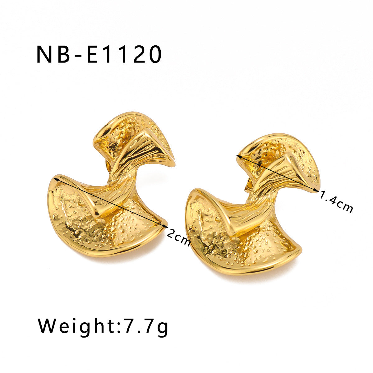 Geometric Irregular Twisted Stainless Steel Earrings with 18K Gold Plating for Women — Textured Minimalist Statement Ear Studs