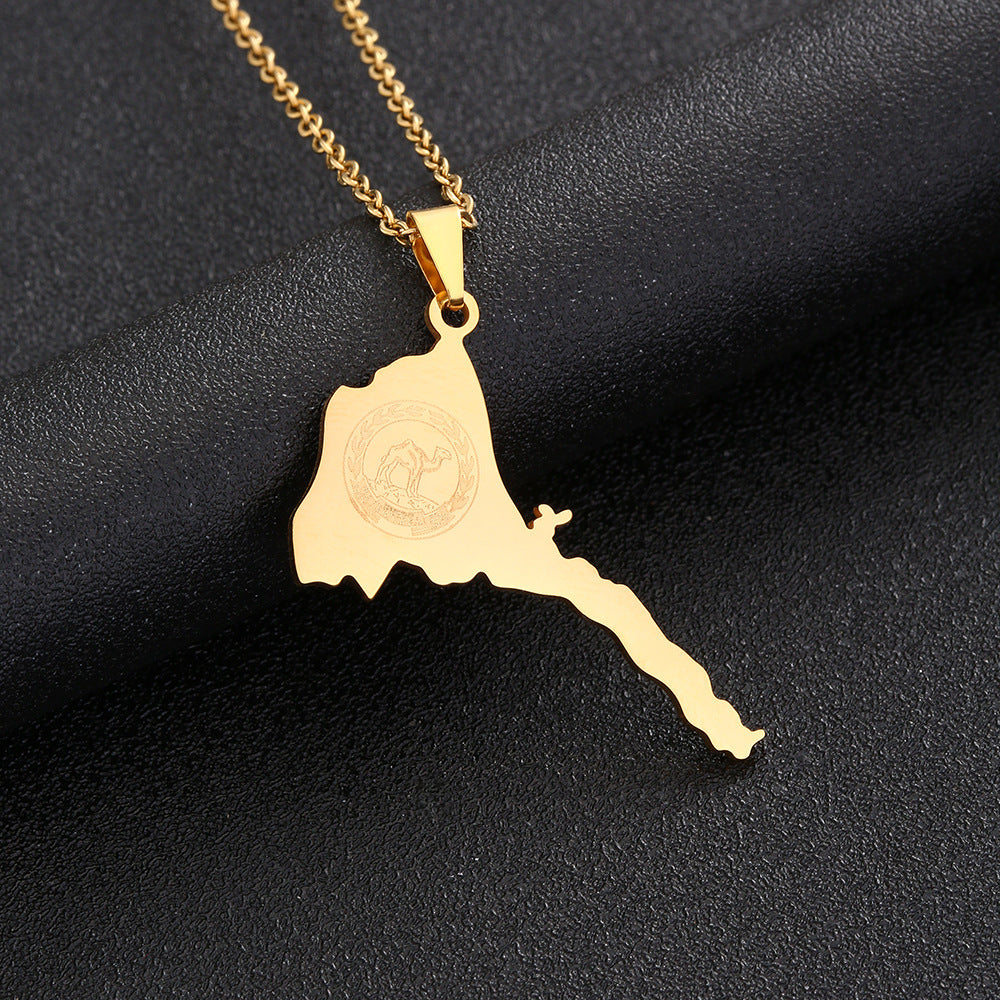 Retro Geometric Pendant Necklace in Stainless Steel with Enamel Finish for Unisex Wear