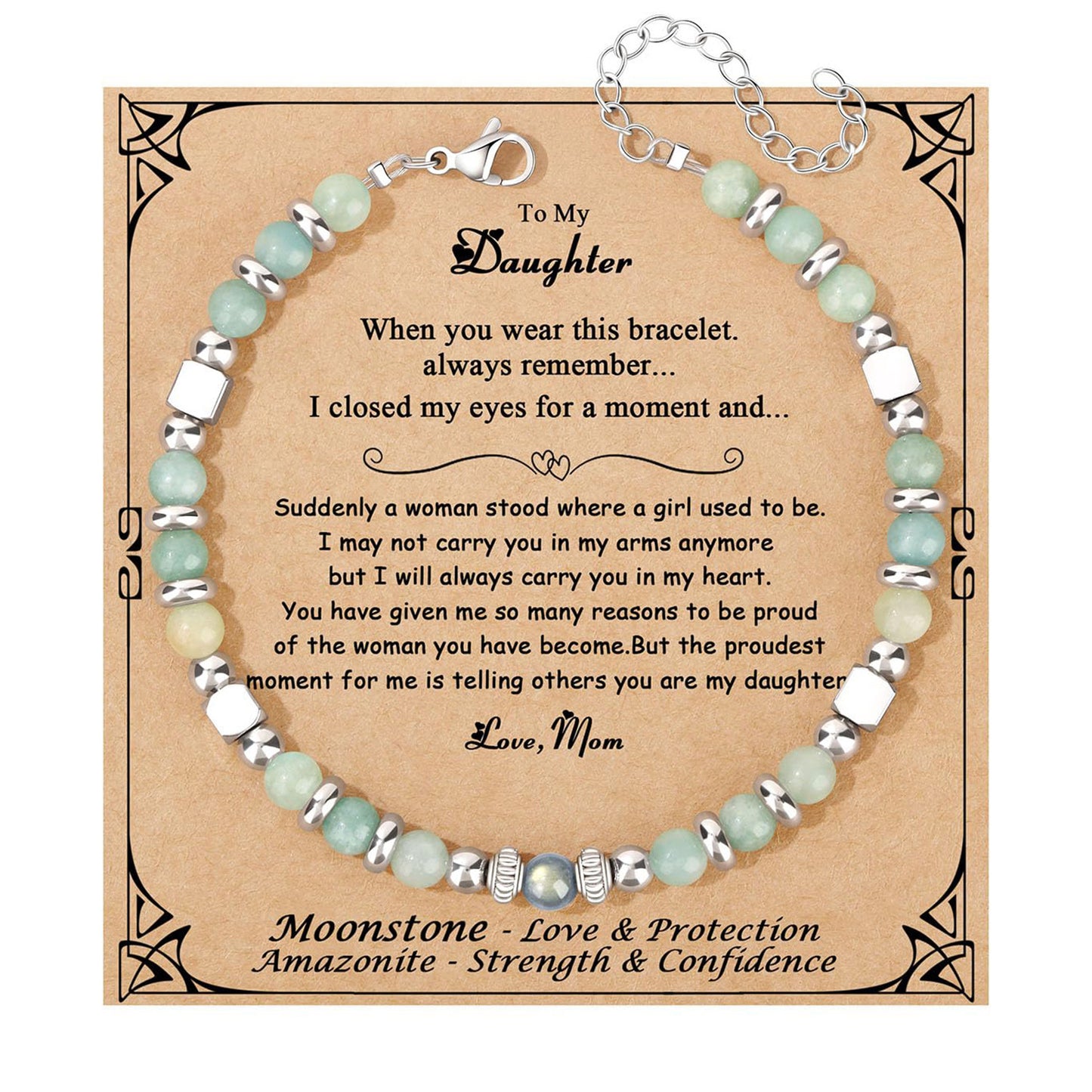 Fashion Stainless Steel Bracelet with 4mm Square Beads, Purple Imperial Stone and Lime Moonstone for Women
