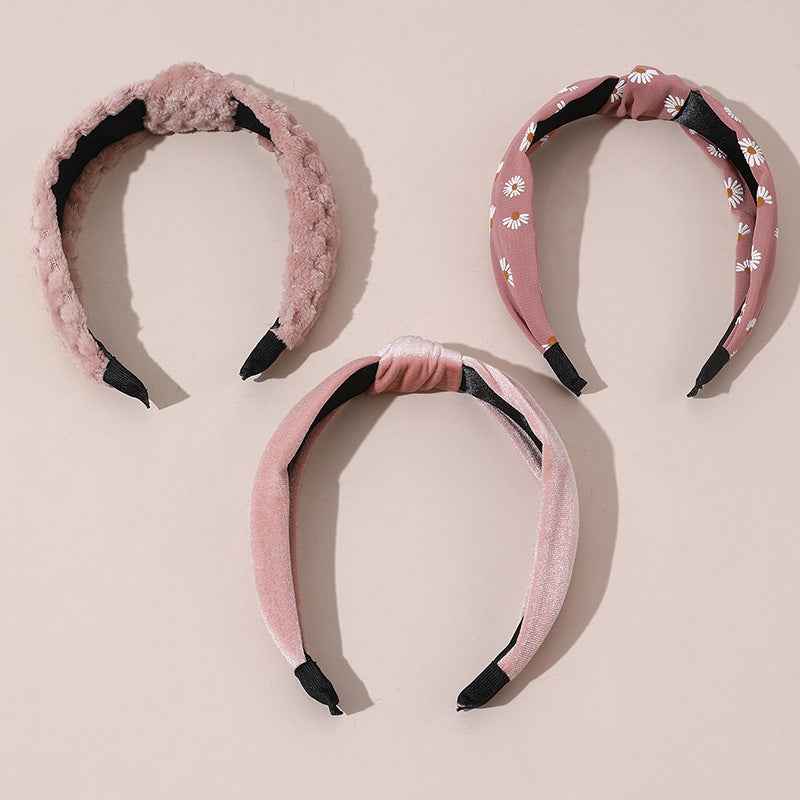 Set de Diademas Infantiles Estilo Dulce con Diseño de Margarita de Tela y Lazo en Tono Rosa