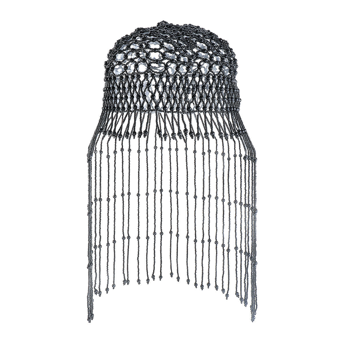 Fascia per Capelli Vintage Bohemien con Perle Geometriche, Frange e Ricami Intricati per Donna