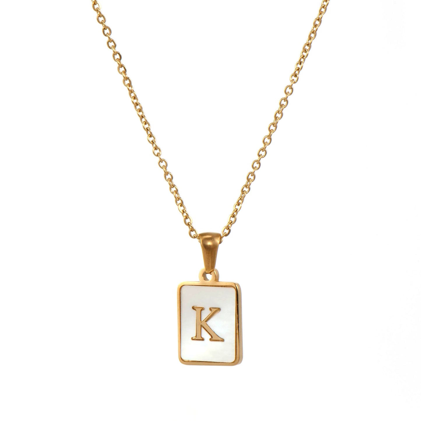 Minimalist 18K Gold Plated Square Letter Pendant Necklace Stainless Steel Shell Design for Women
