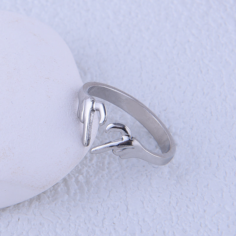Anello Aperto Minimalista a Cuore in Acciaio al Titanio con Finitura Placcata da Donna
