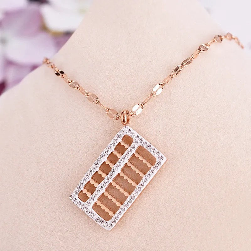 Geometric Abacus Pendant Necklace in Titanium Steel with Plated Finish for Women and Men