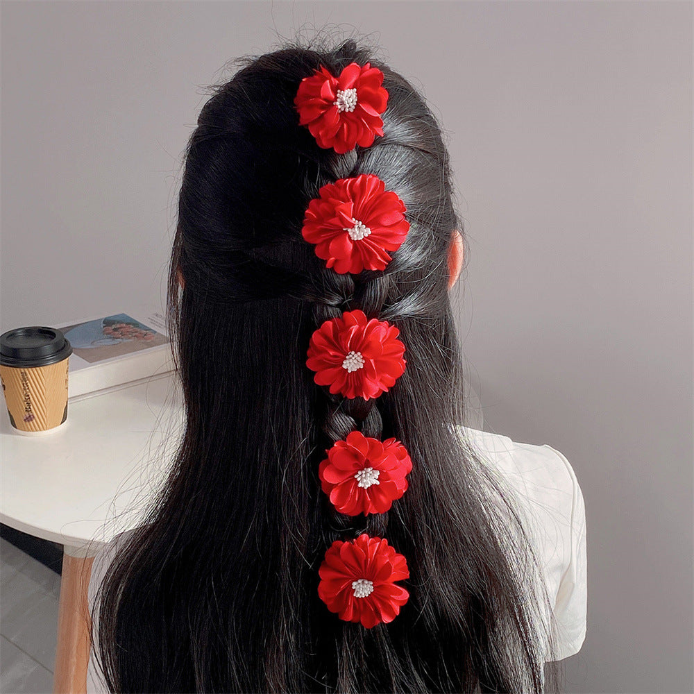 Minimalist 3D Fabric Flower Hair Clip for Kids in Pink White and Red Colors Princess Style Children's Hair Accessory