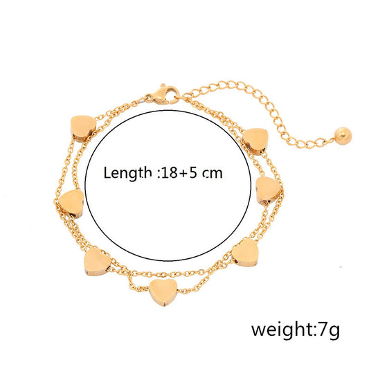 Fashionable Minimalist Double-Layer Heart-Shaped Titanium Steel Bracelet for Women with Plated Finish and Geometric Design