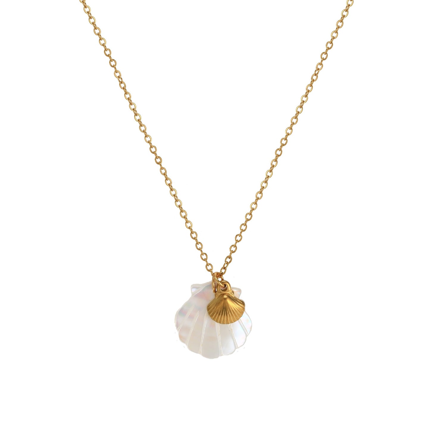 18K Gold Plated Stainless Steel Starfish Conch Shell Charm Bar Necklace Cable Chain Unisex Summer Beach Jewelry