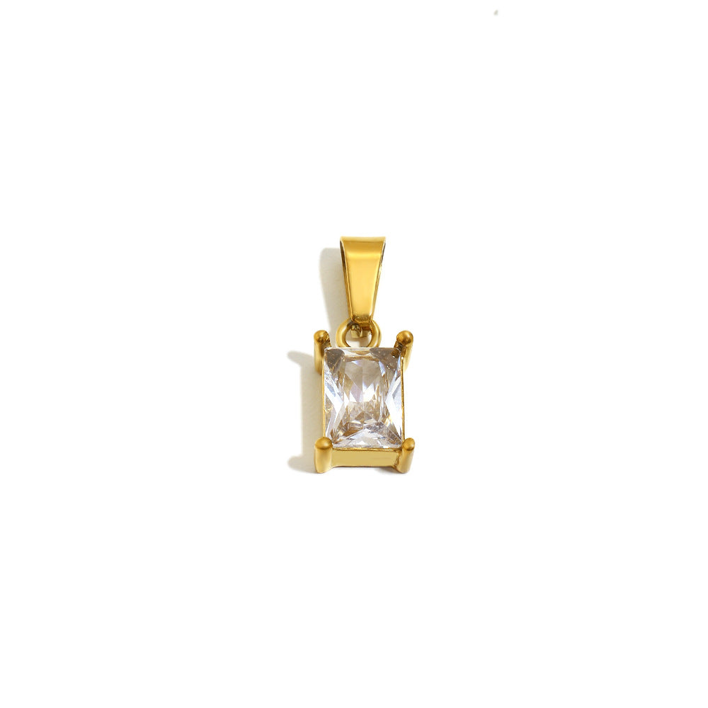 Colgante Minimalista Geométrico de Zirconia Rectangular para Mujer, Acero Inoxidable con Baño de Oro de 18K