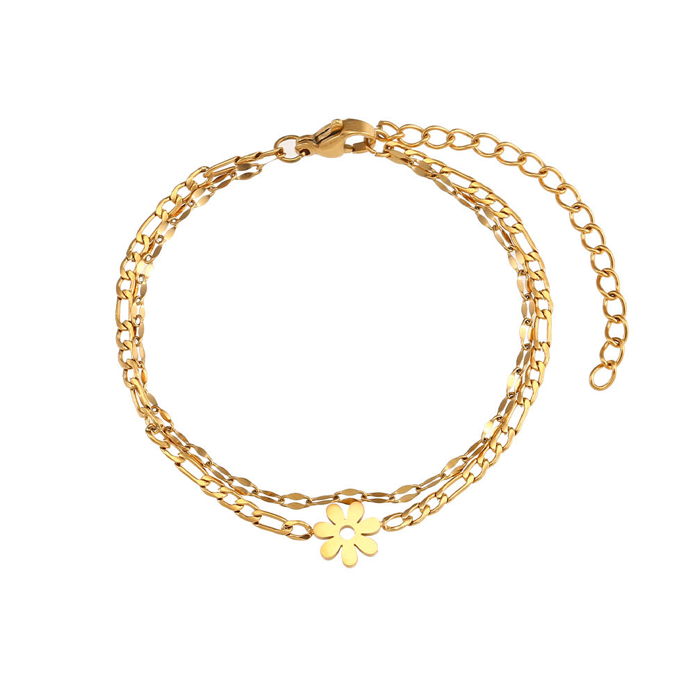 Fashionable Geometric Stainless Steel Twisted Beaded Double-Layer Star Bracelet with Plated Finish for Women