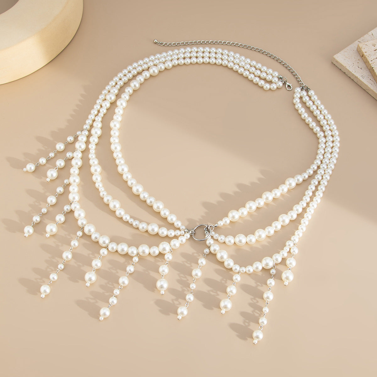Bohemian Polished Pearl Woven Body Chain for Women